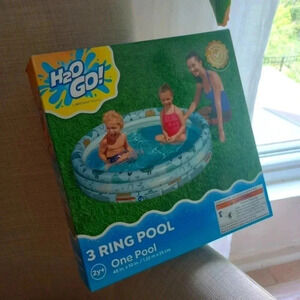 H2O three ring blow up pool babies kids activity water blue boy girl baby tub to
